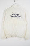 White sweatshirt with 'George Washington' text on a white background