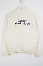 White sweatshirt with 'George Washington' text on a white background