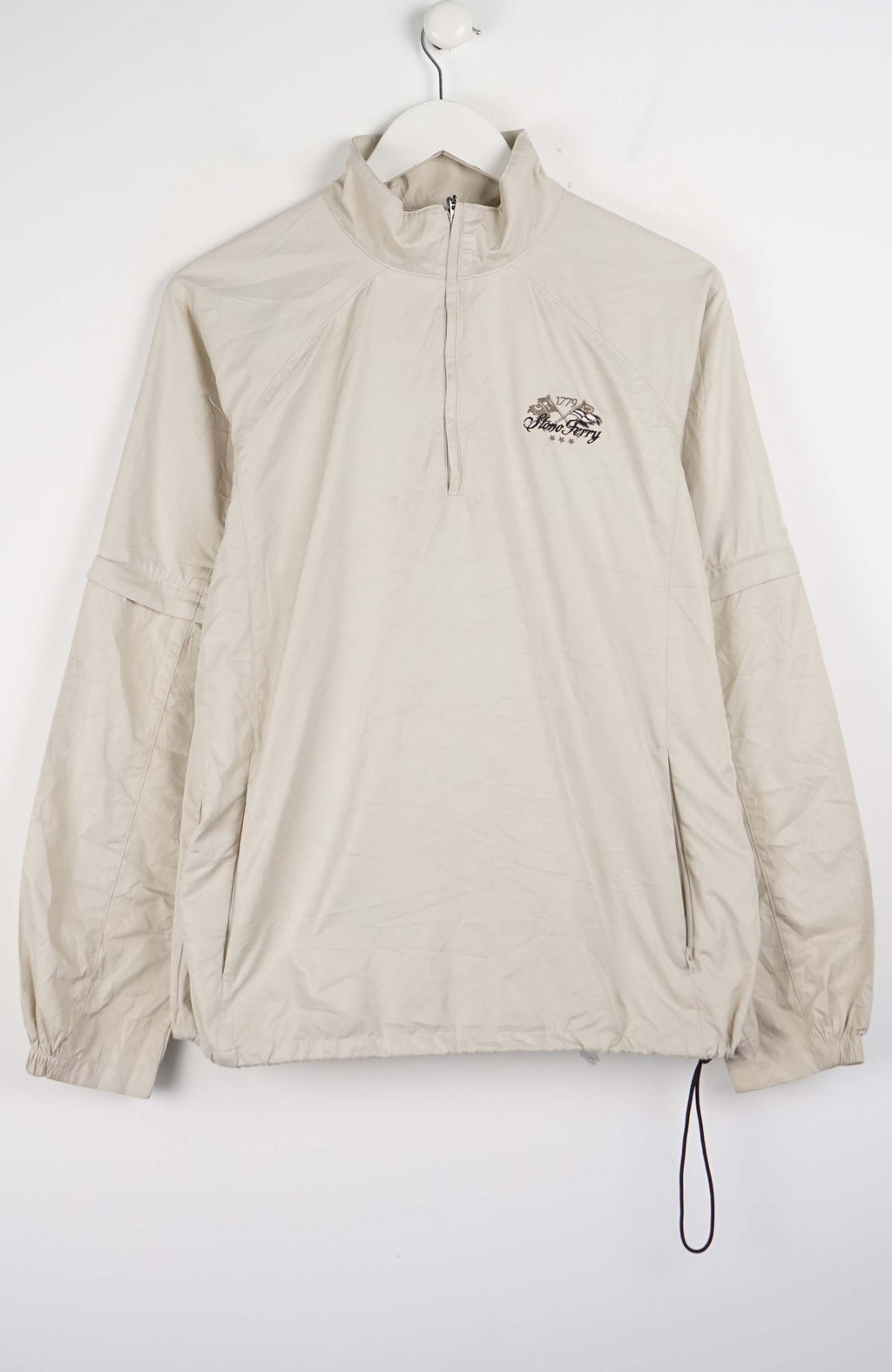Beige jacket with a logo on a white background