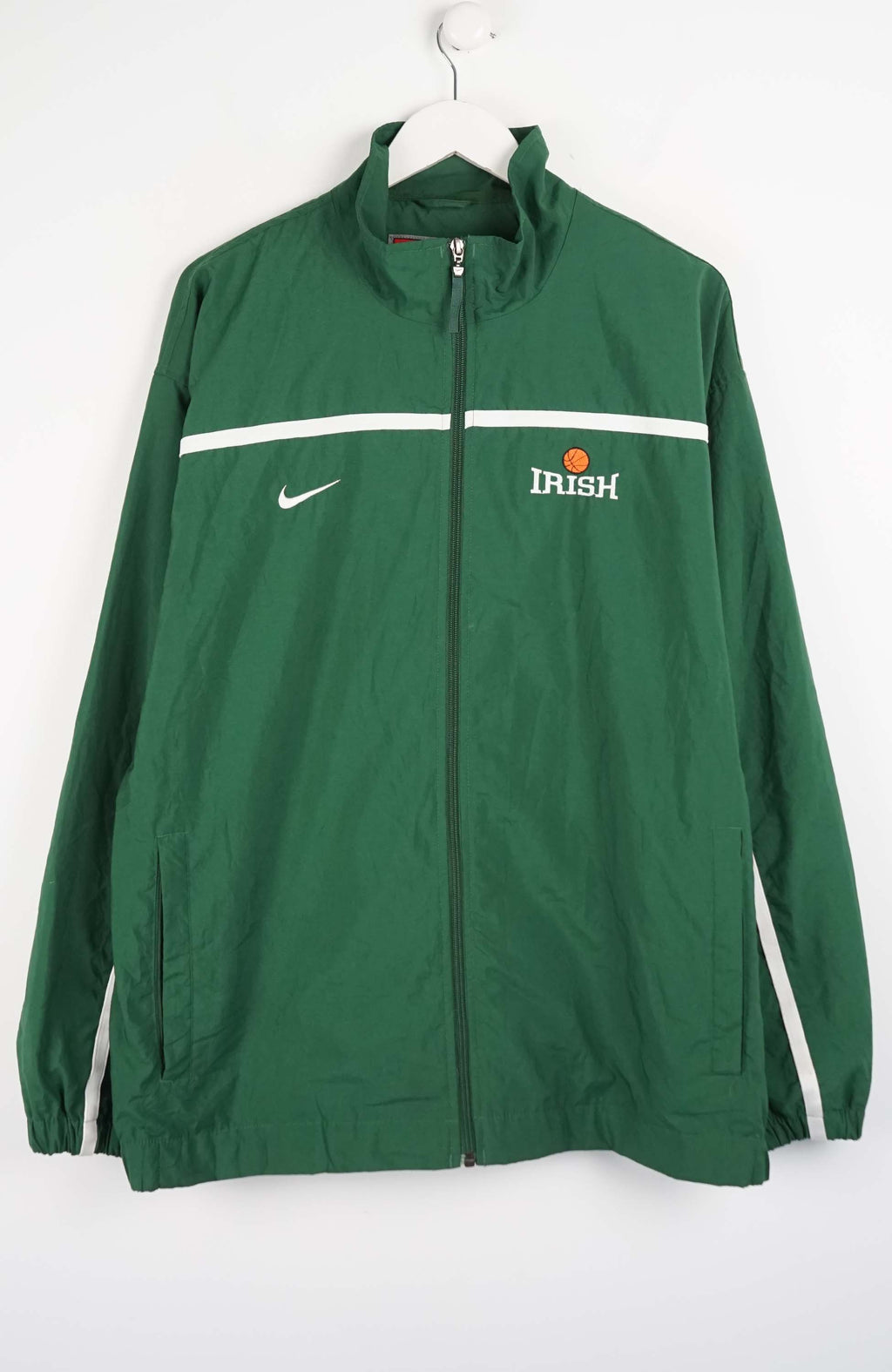 Green jacket with Nike logo and 'Irish' text on a white background