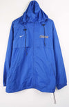 Blue jacket with a brand logo on a white background