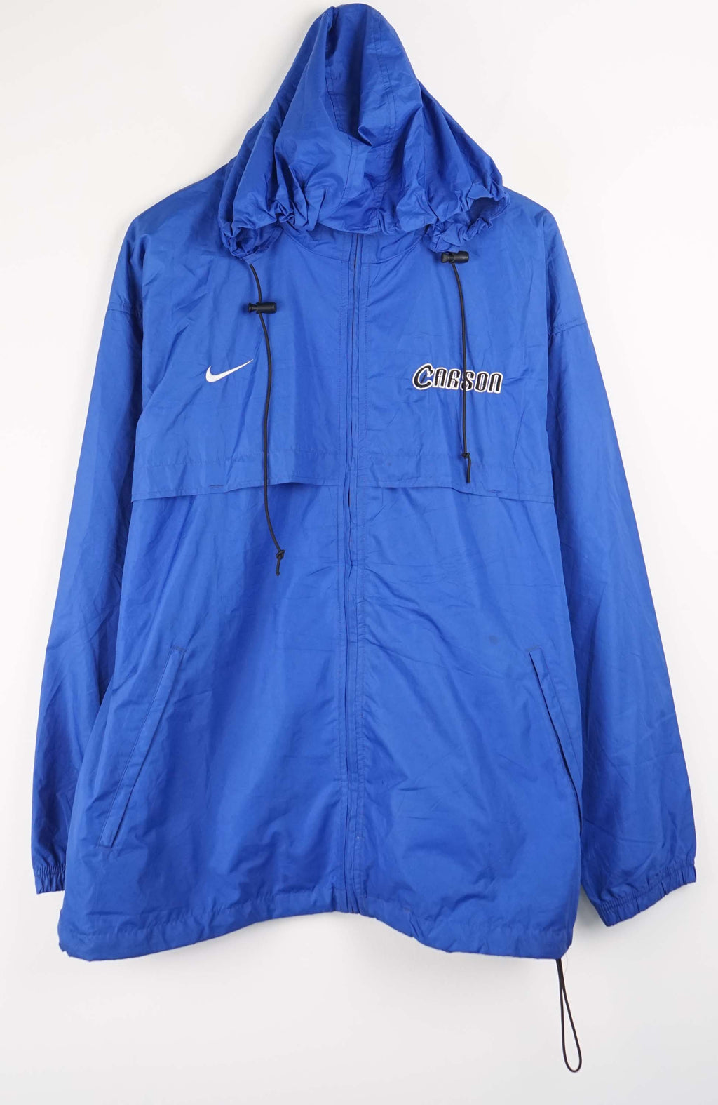 Blue jacket with a brand logo on a white background