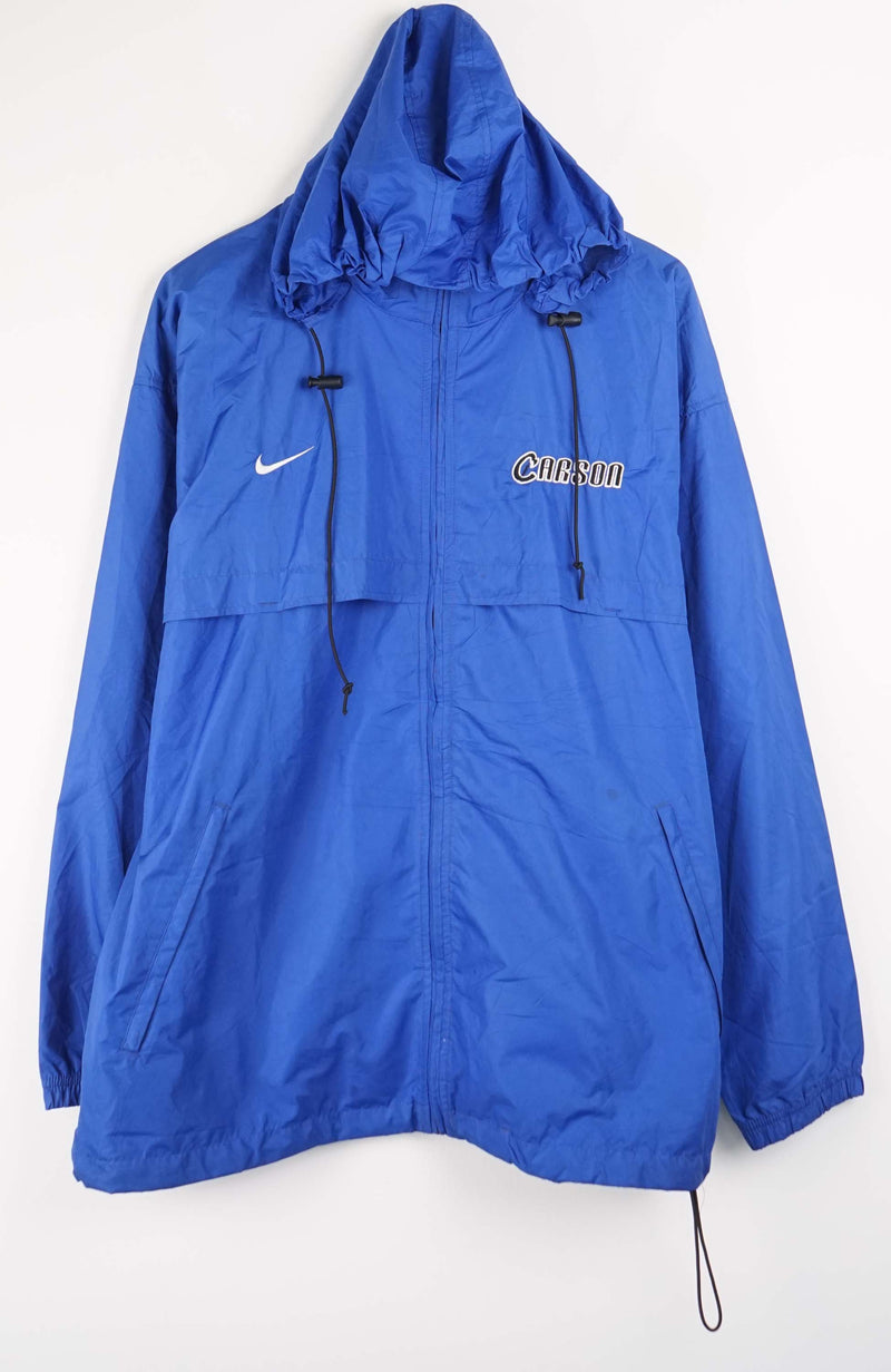 Blue jacket with a brand logo on a white background