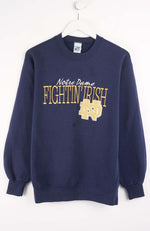 Navy blue sweatshirt with 'Notre Dame Fighting Irish' text and logo on a white background