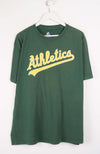 Green t-shirt with 'Athletics' text on a white background