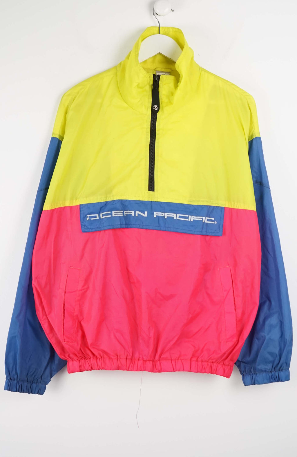 Colorful jacket with 'Ocean Pacific' logo on a white background