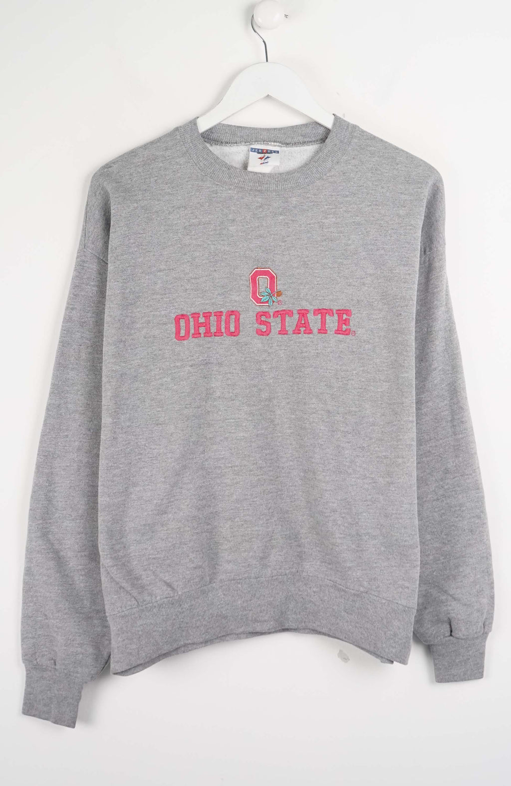 Gray sweatshirt with 'Ohio State' text on a white background