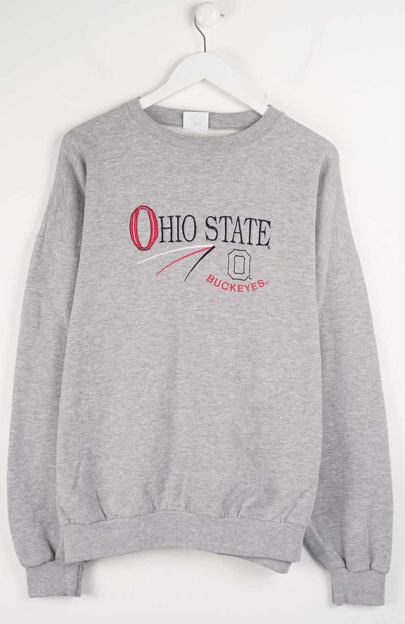 Gray sweatshirt with Ohio State Buckeyes logo on a white background
