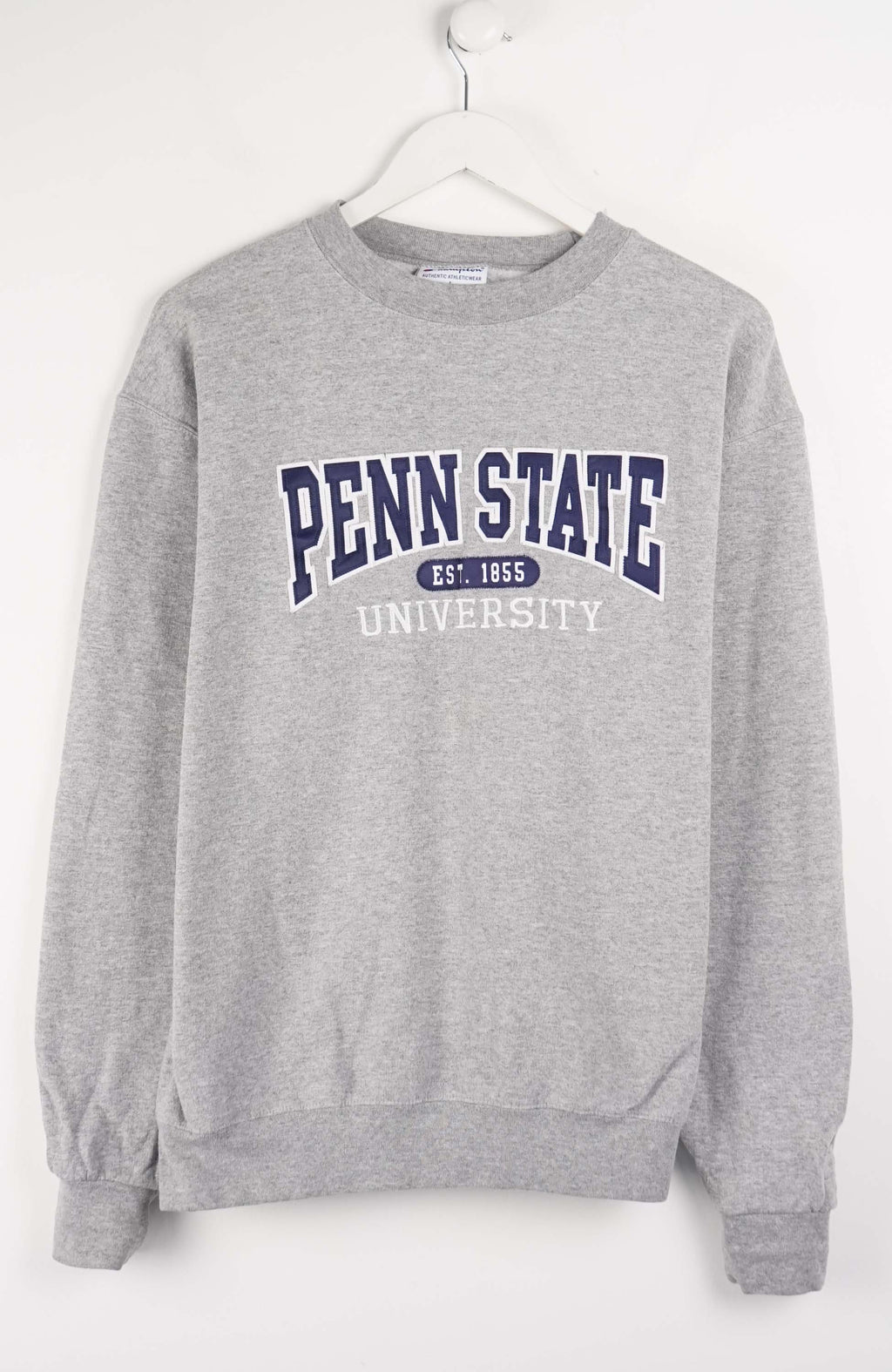 Gray sweatshirt with 'Penn State University' text on a white background