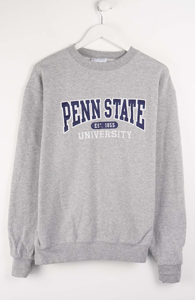 Gray sweatshirt with 'Penn State University' text on a white background