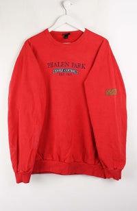 Red sweatshirt with 'Phalen Park' text on a white background