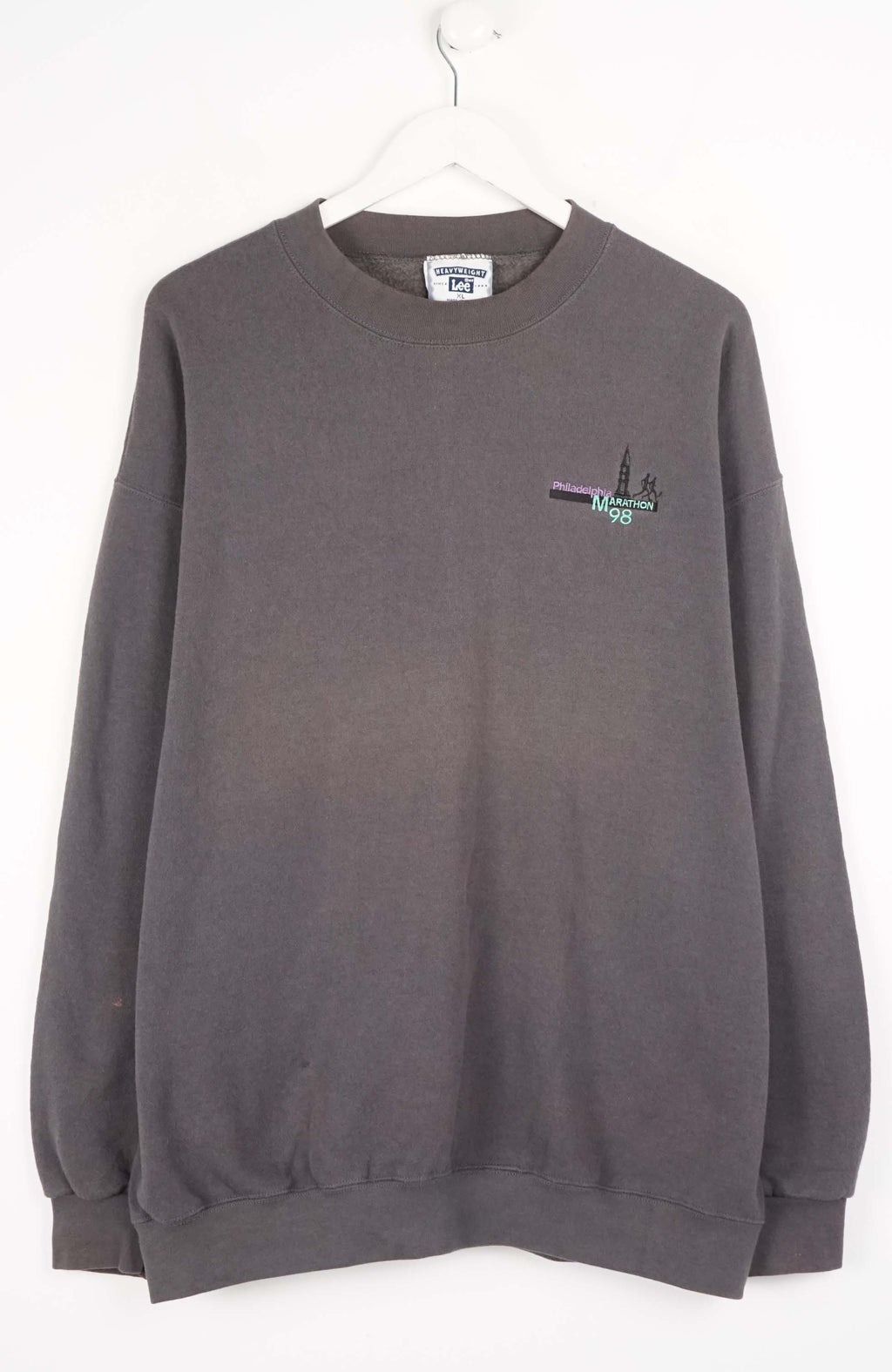 Gray sweatshirt with a logo on a white background