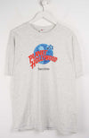 Gray t-shirt with 'Planet Hollywood Barcelona' logo on a white background