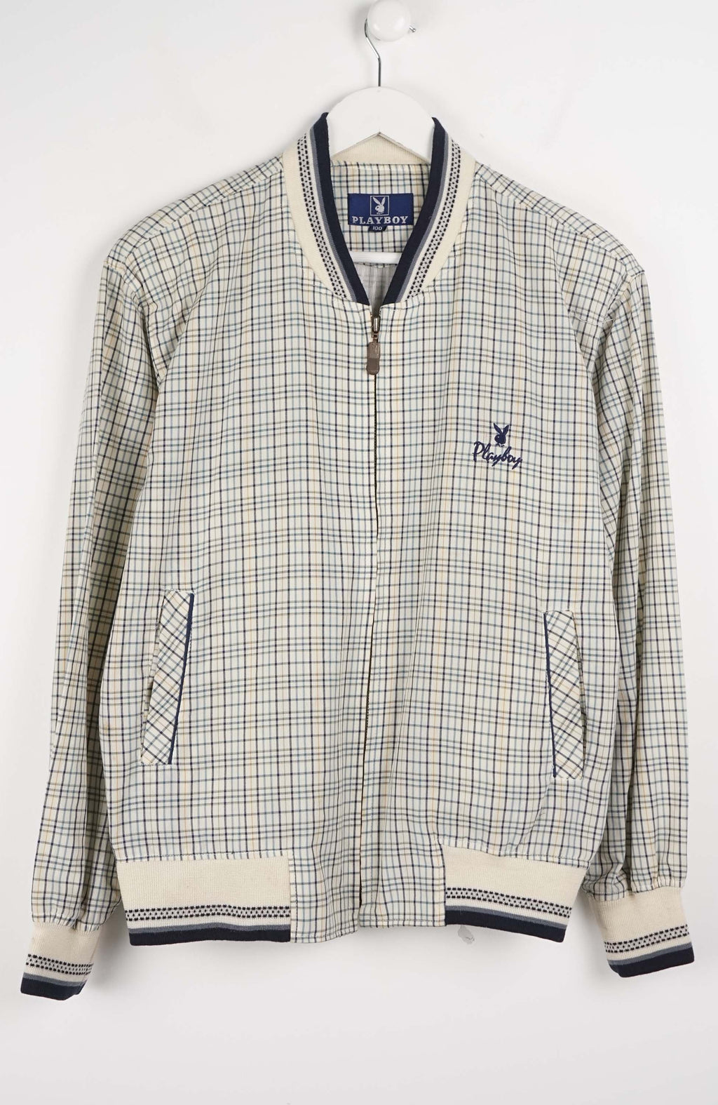 Plaid jacket with a logo on a white background