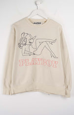 Beige sweatshirt with Playboy graphic on a white background