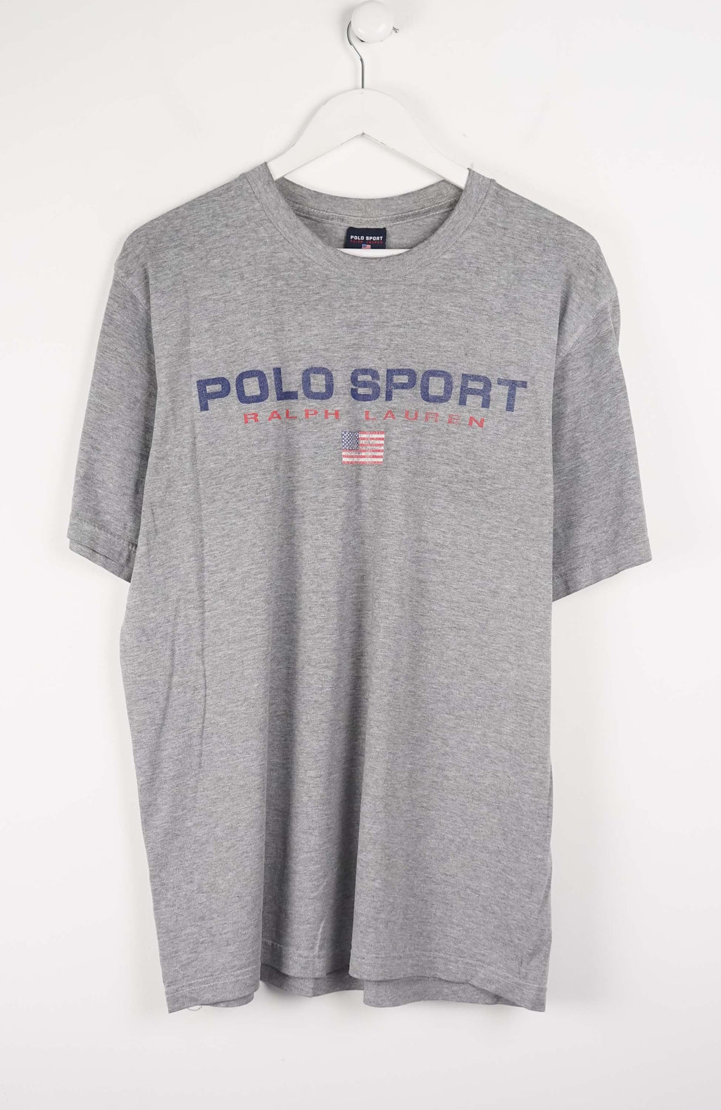 Gray t-shirt with 'Polo Sport' logo on a white background