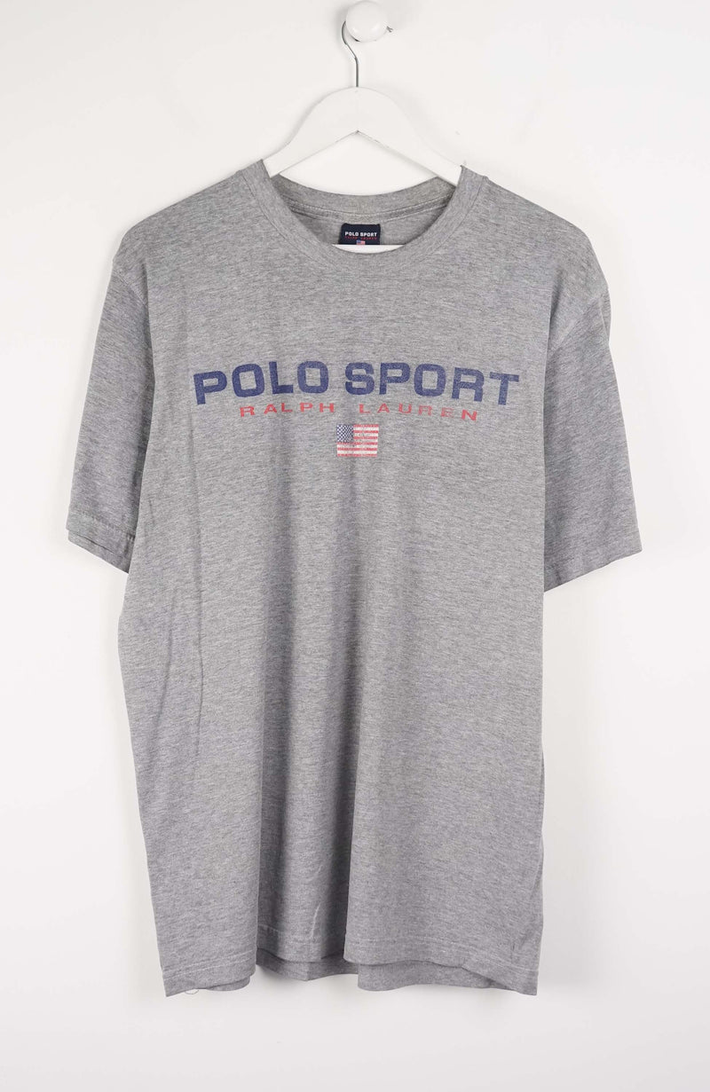 Gray t-shirt with 'Polo Sport' logo on a white background
