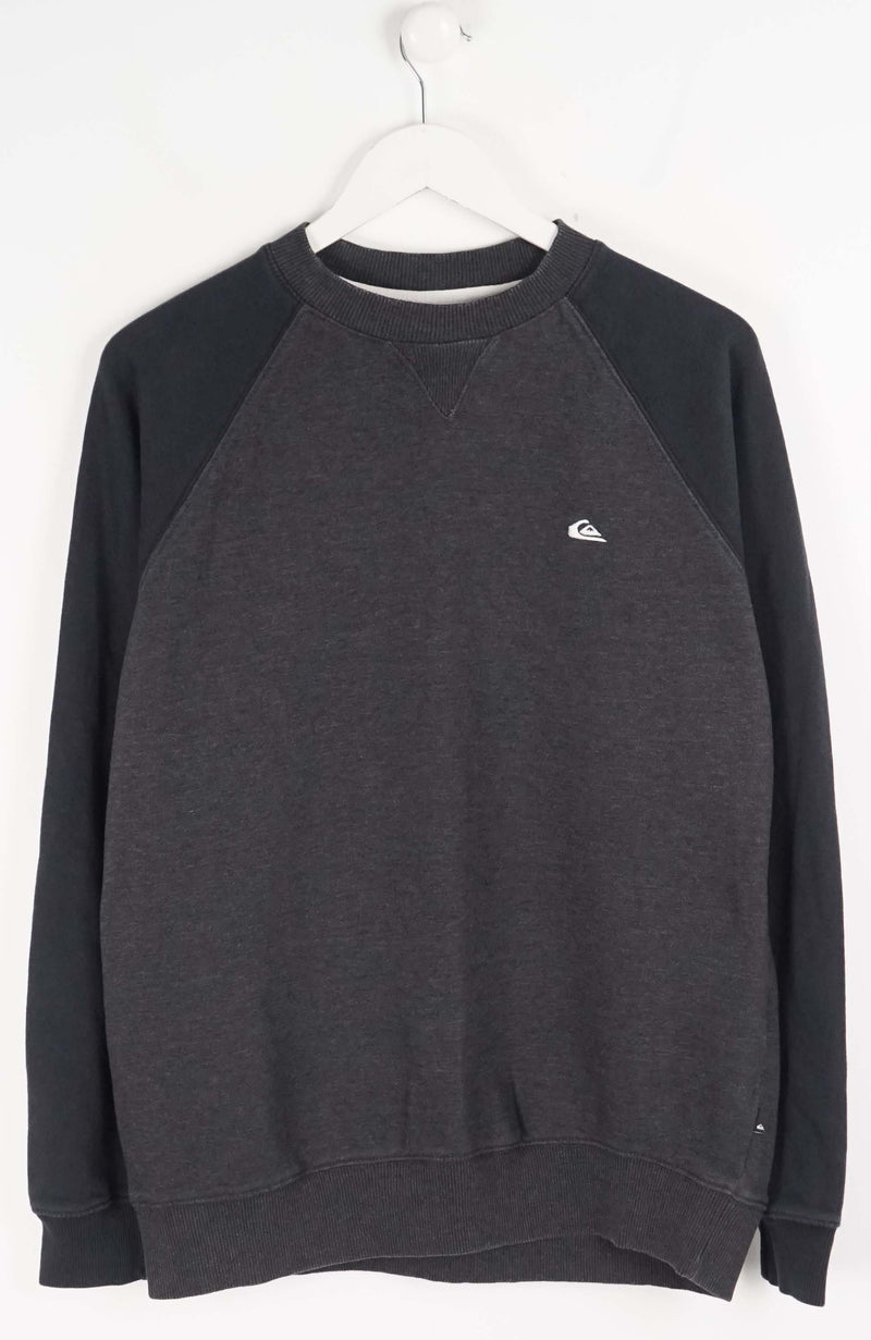 Gray sweatshirt with a small logo on a white background