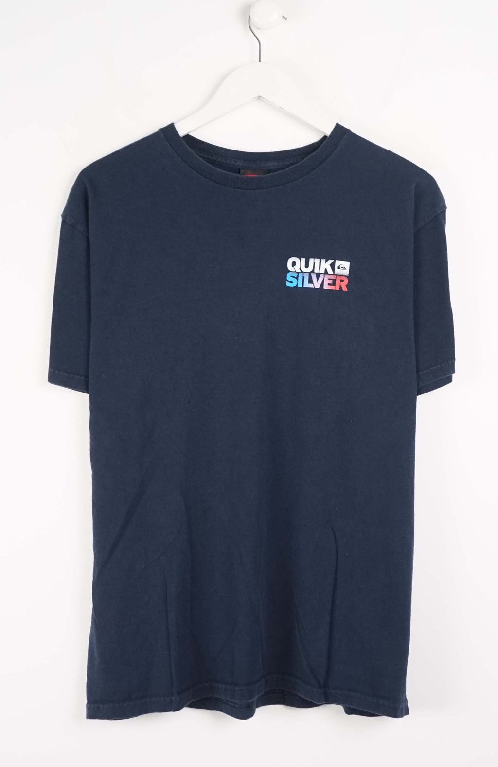 Navy blue t-shirt with Quiksilver logo on a white background