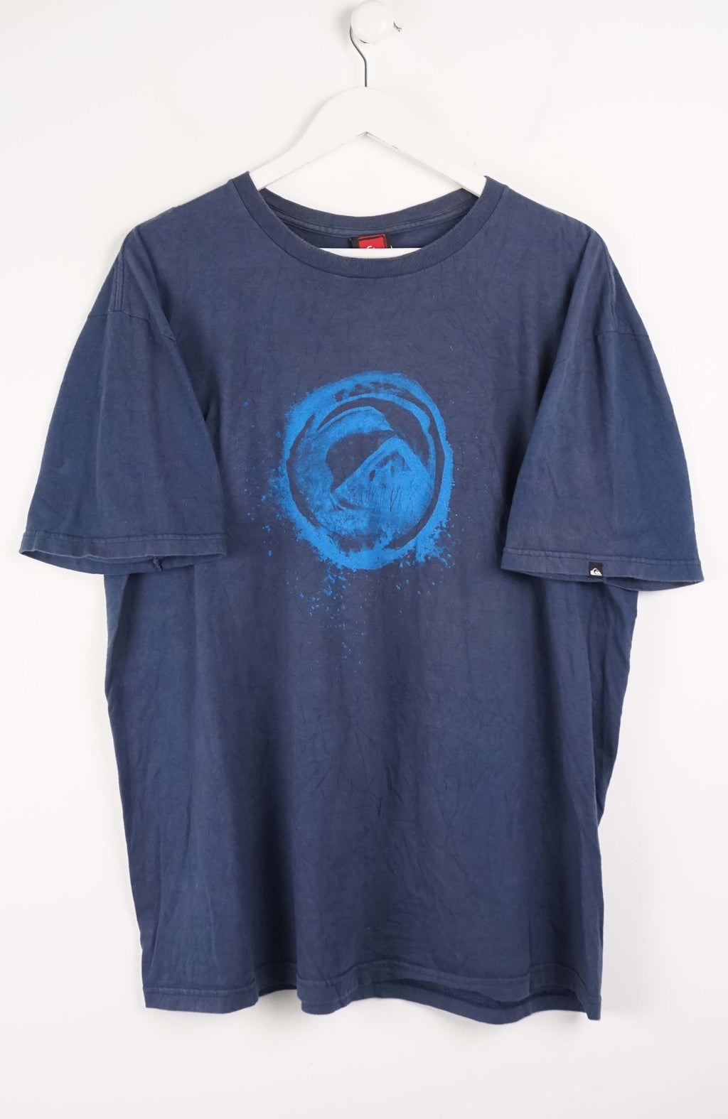 Blue t-shirt with a blue graphic on a white background