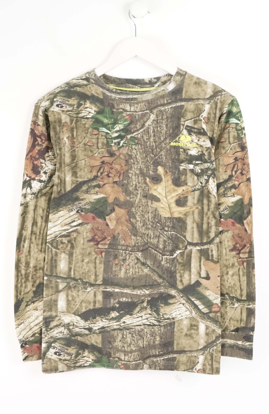 Camouflage long-sleeve shirt on a white background