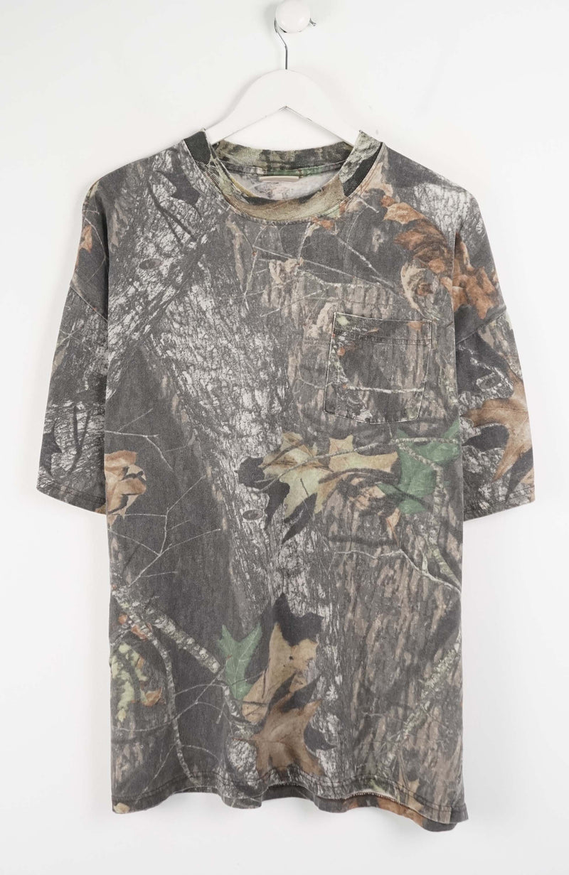 Camouflage-patterned shirt on a white background