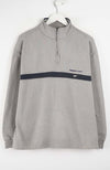 Gray pullover with a black stripe and Reebok logo on a white background