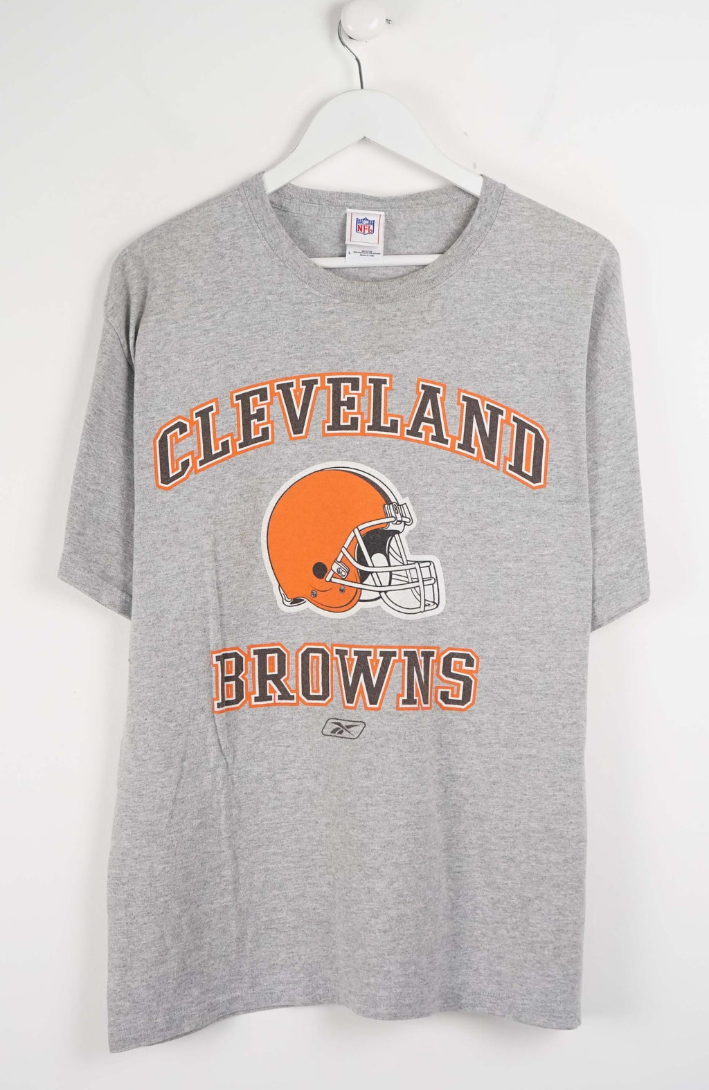 Gray t-shirt with Cleveland Browns logo on a white background