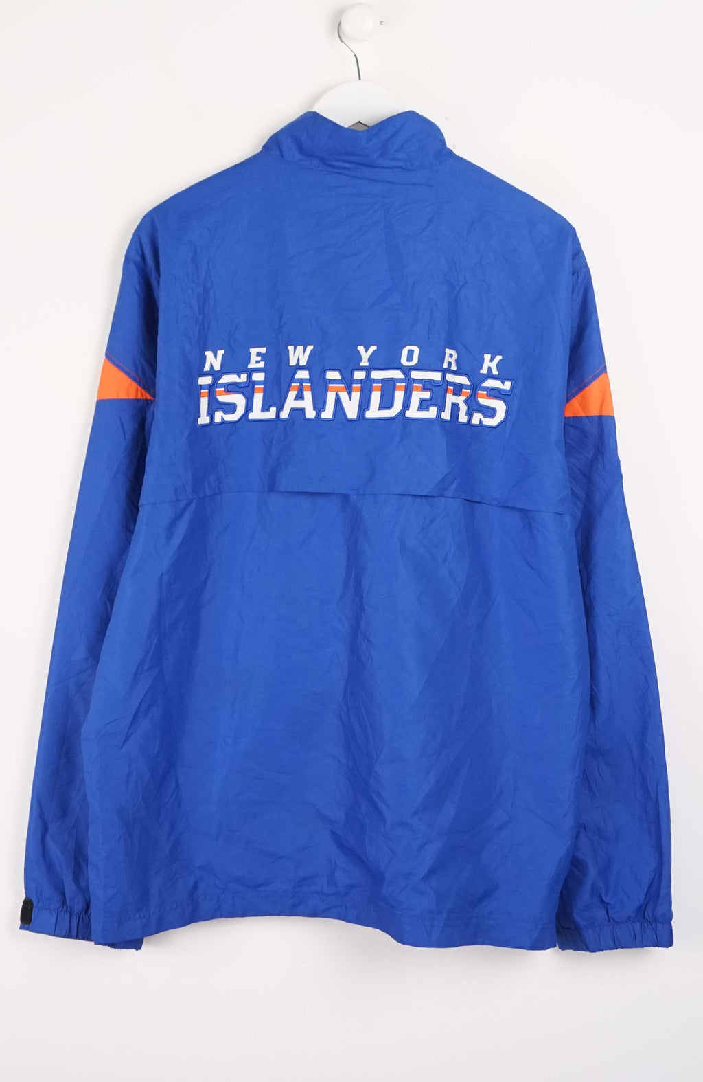 Blue sports jacket with orange accents and Reebok logo on a white background