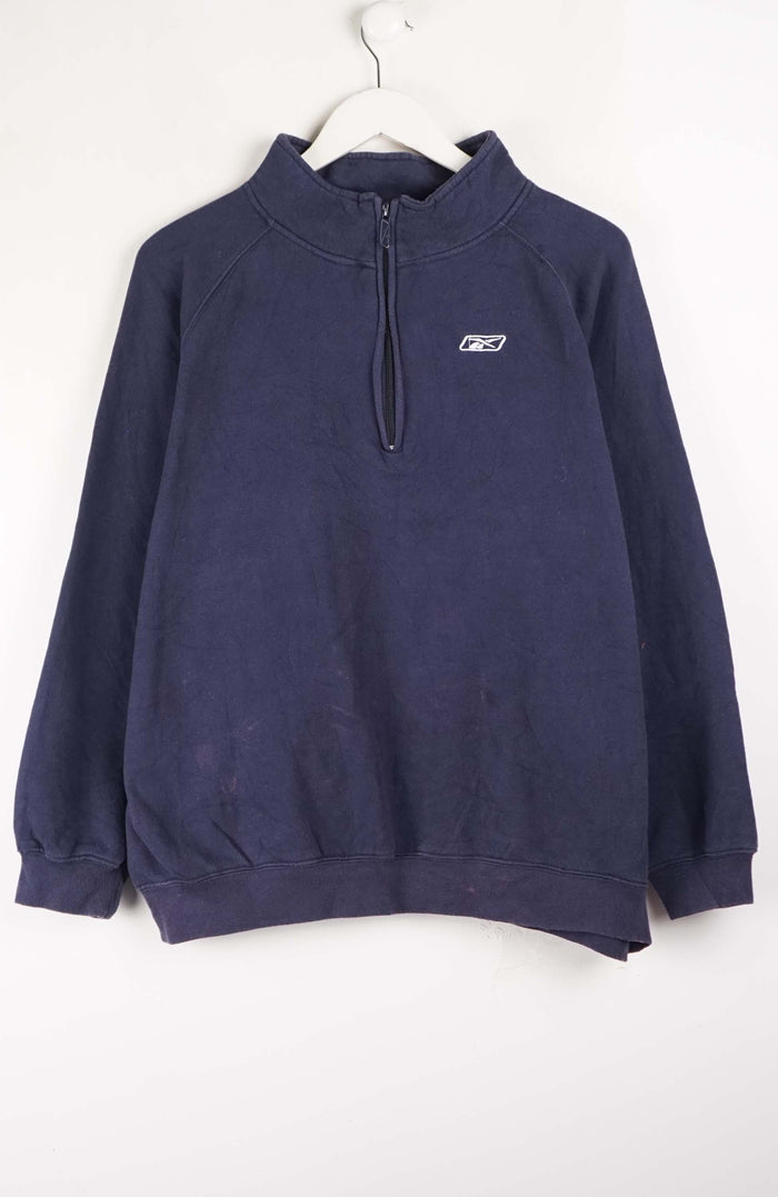 Navy blue hoodie with a logo on a white background