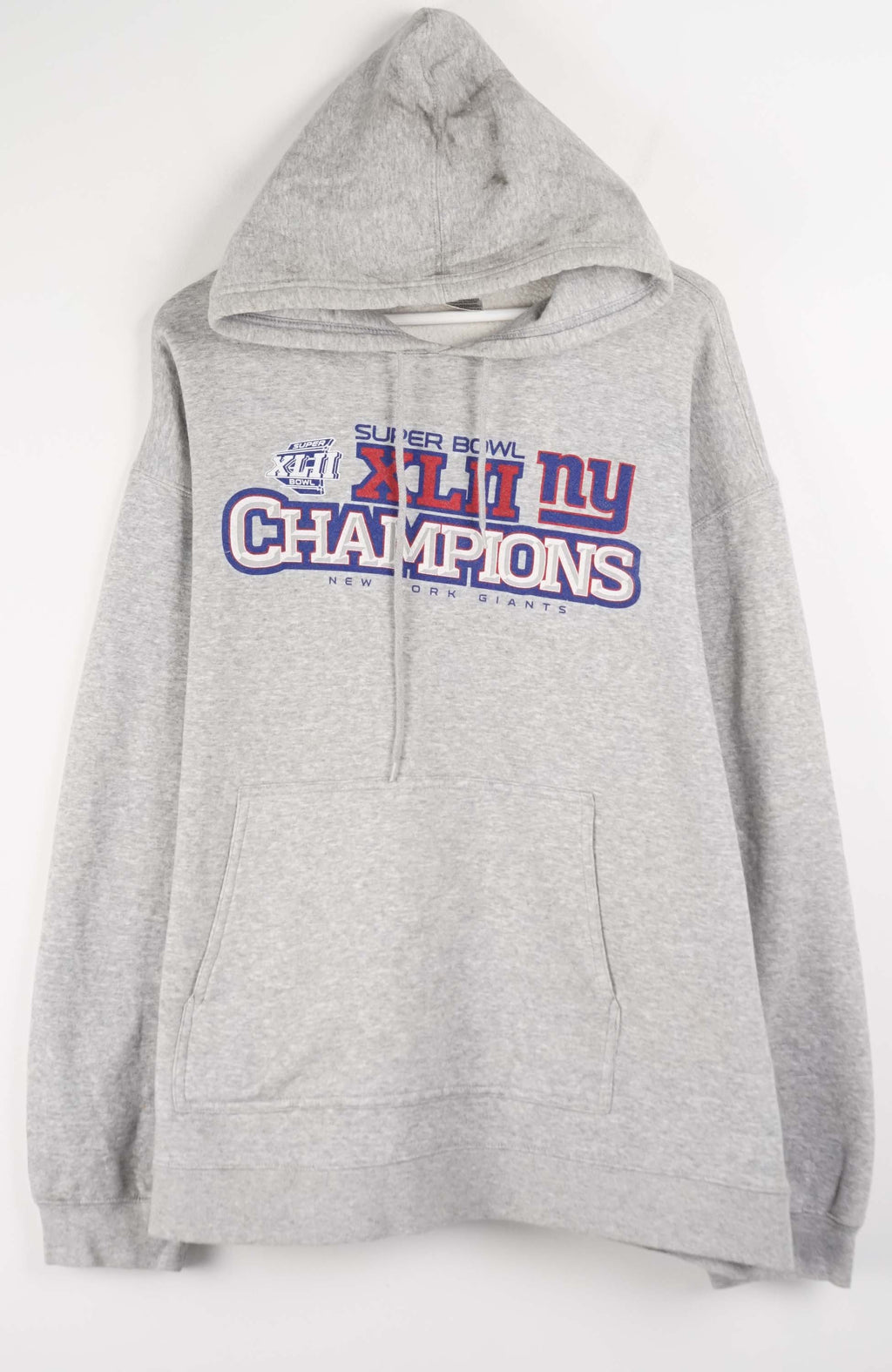 Gray hoodie with Super Bowl Champions text on a white background