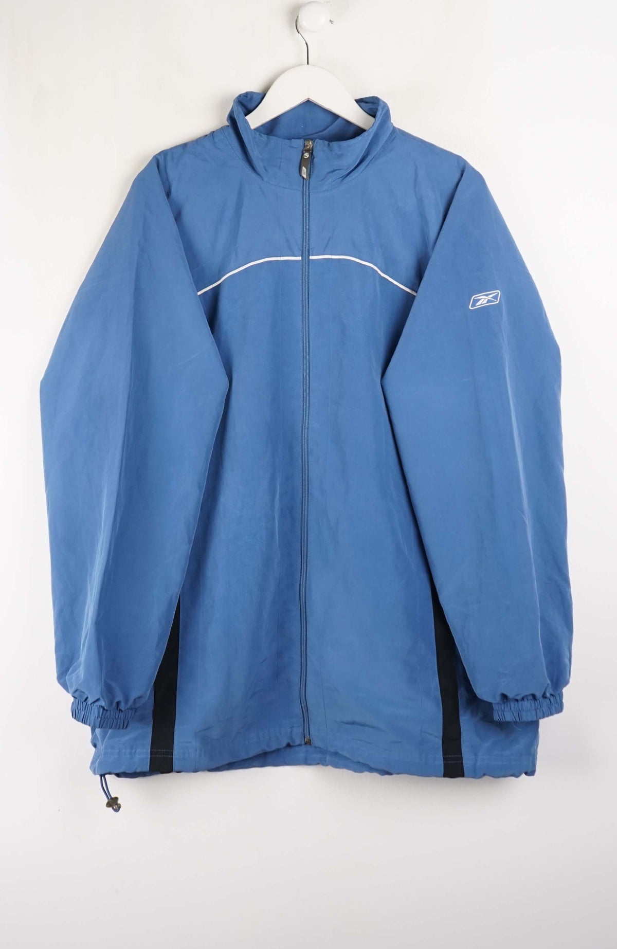 Blue jacket with a brand logo on a white background