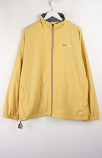 Yellow jacket with a brand logo on a white background