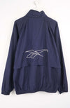 Navy blue jacket with a logo on a white background