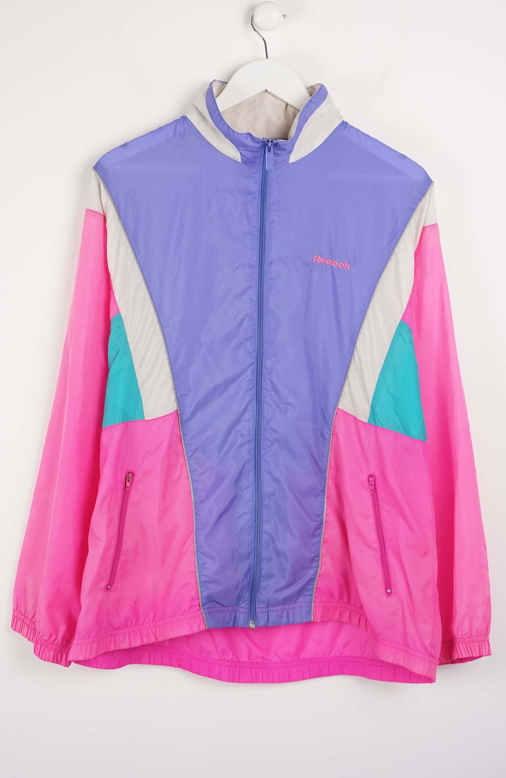 Colorful jacket with a brand logo on a white background