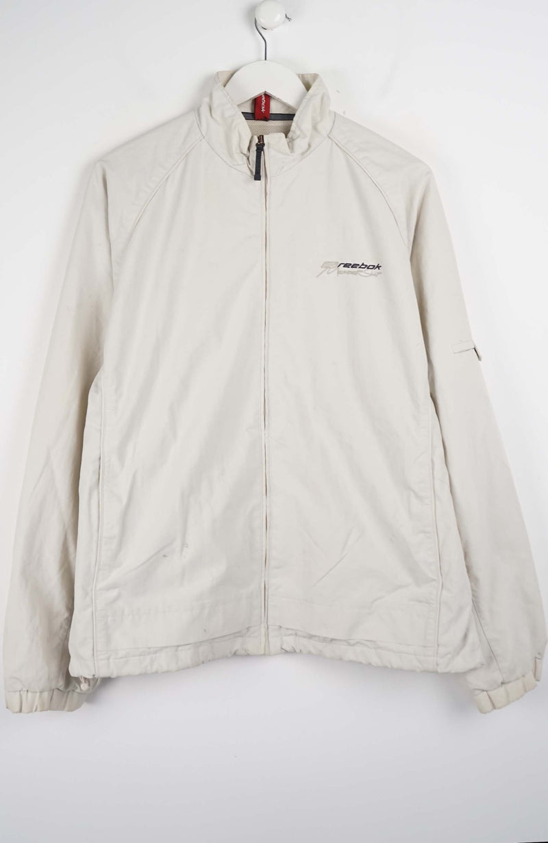 Beige jacket with a brand logo on a white background