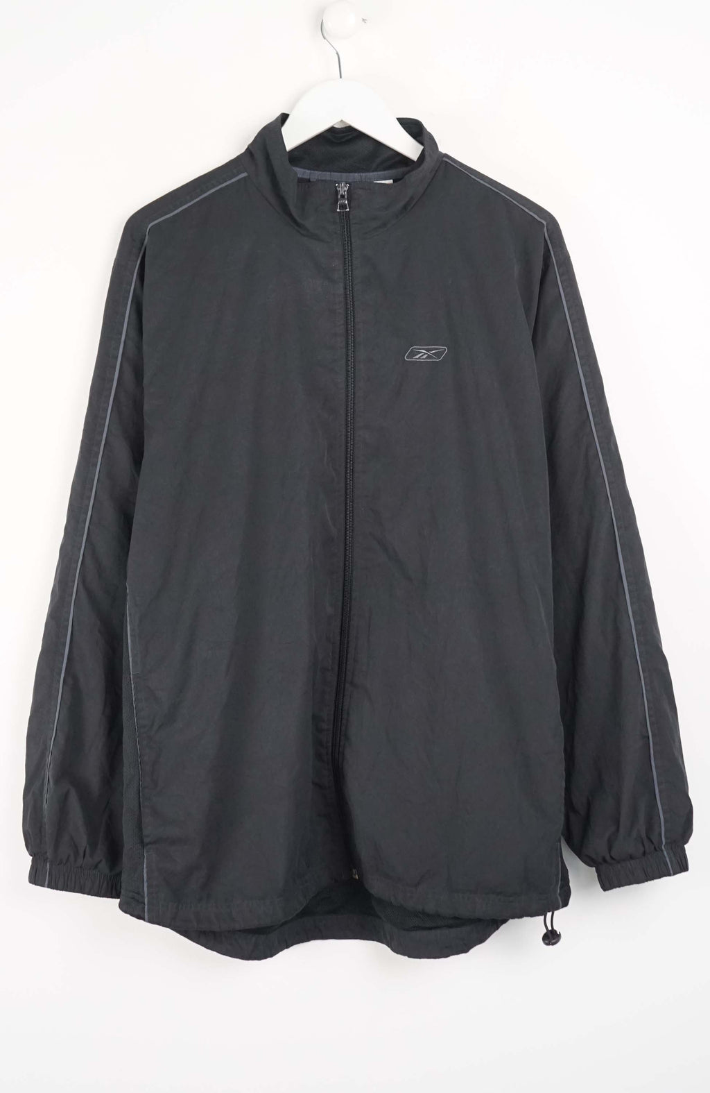 Black jacket with a brand logo on a white background