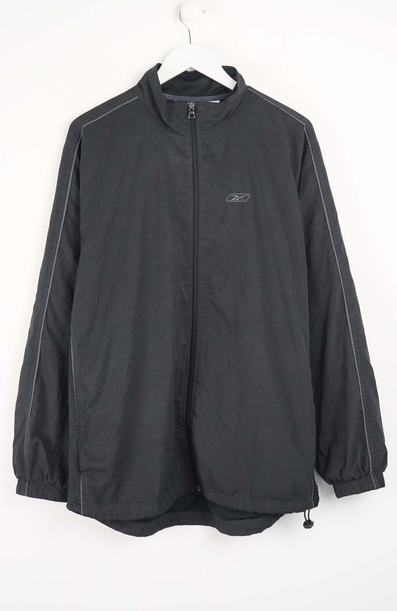 Black jacket with a brand logo on a white background