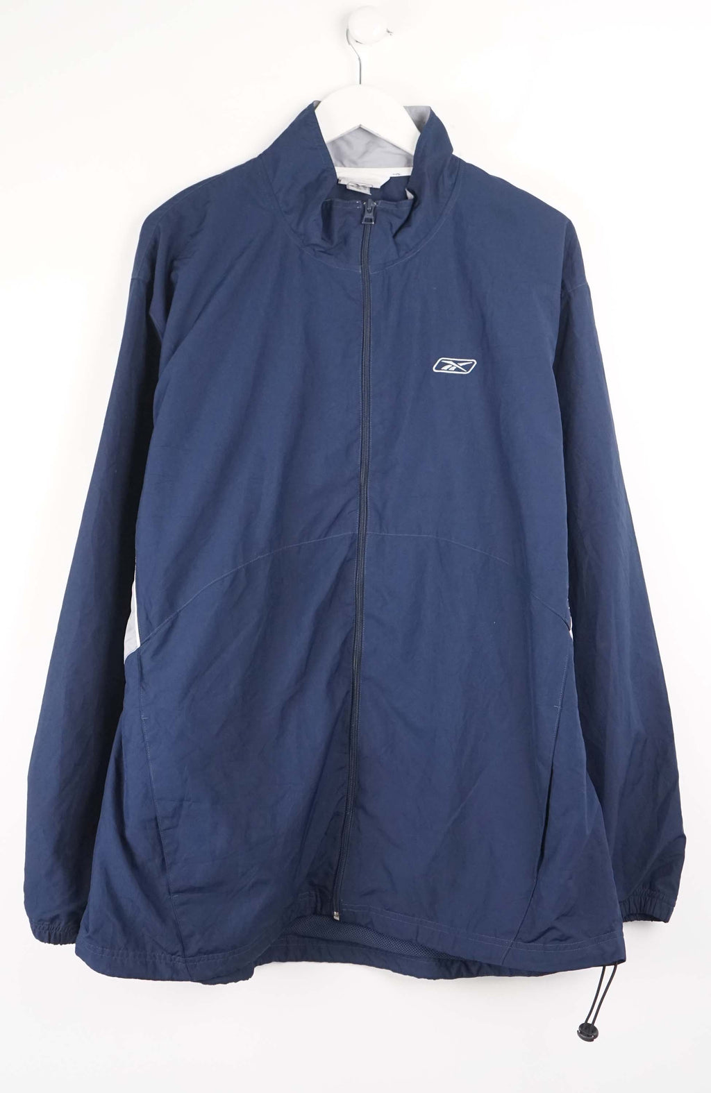 Blue jacket with a brand logo on a white background