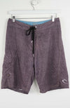 Gray shorts with a black drawstring on a white background