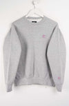 Gray sweatshirt with a small logo on a white background