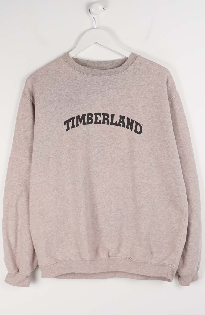 Gray sweatshirt with 'TIMBERLAND' text on a white background