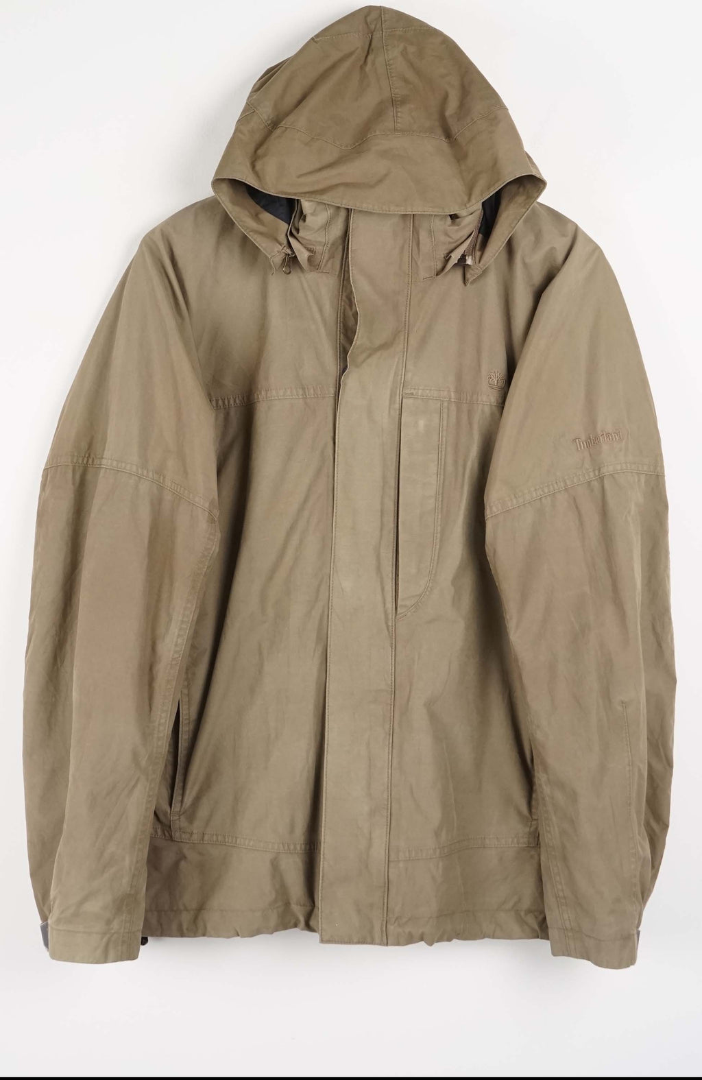 Khaki hooded jacket on a white background