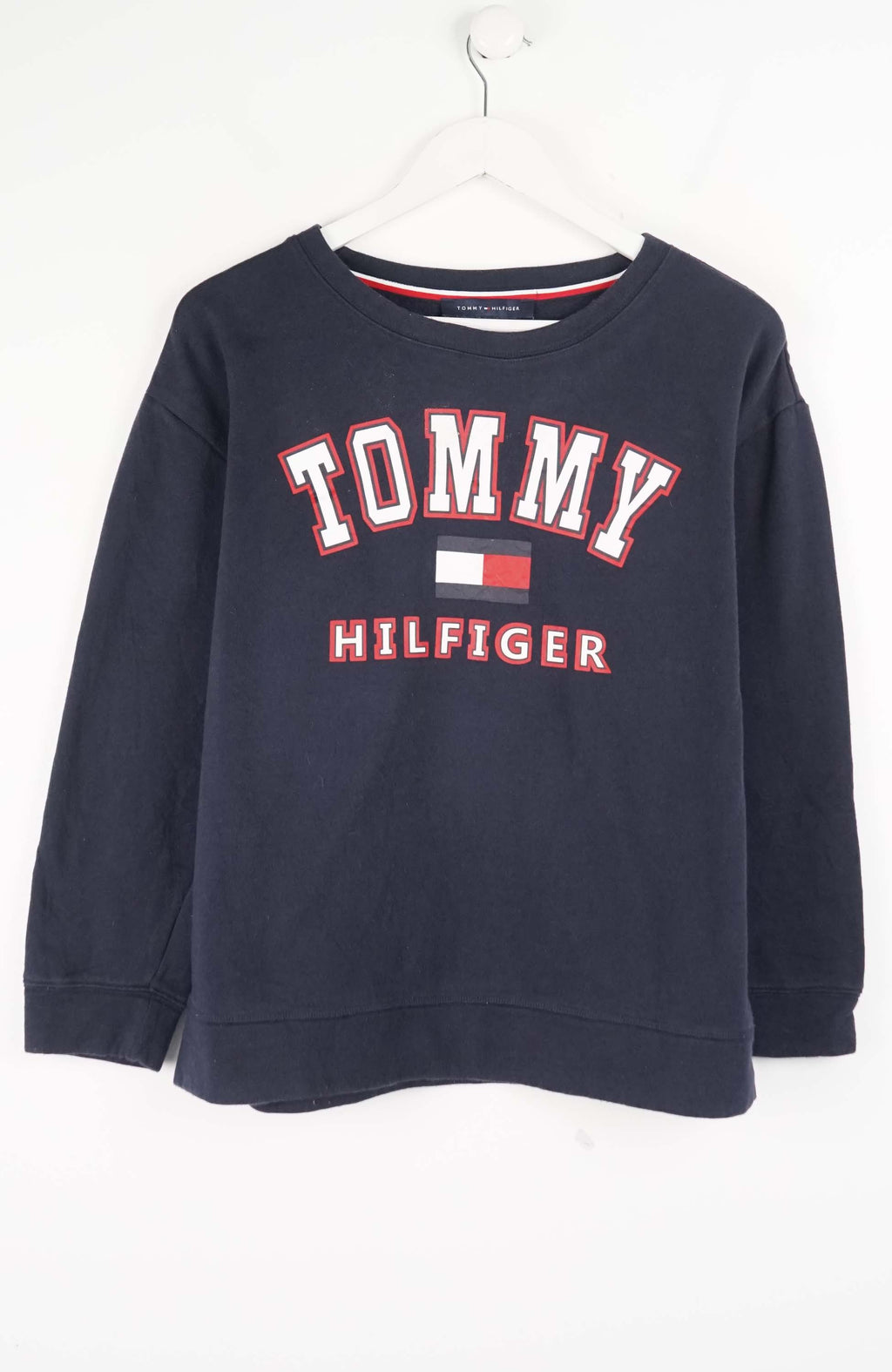 Navy blue Tommy Hilfiger sweatshirt on a white background