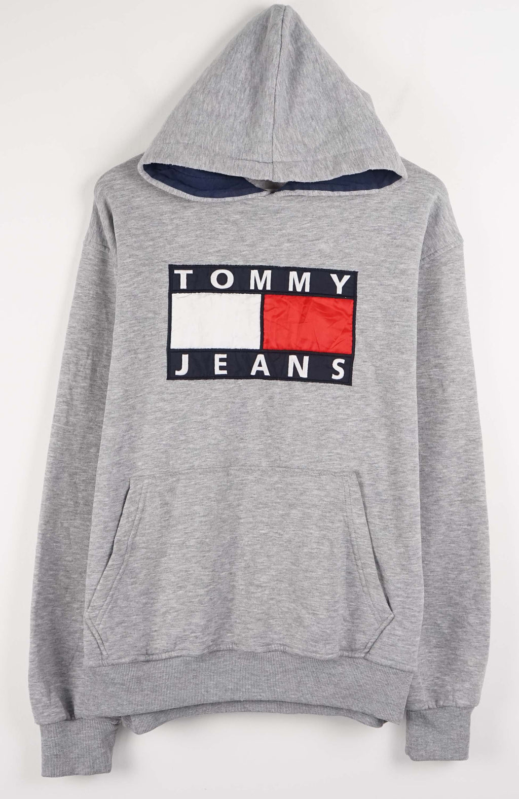 Gray hoodie with Tommy Jeans logo on a white background