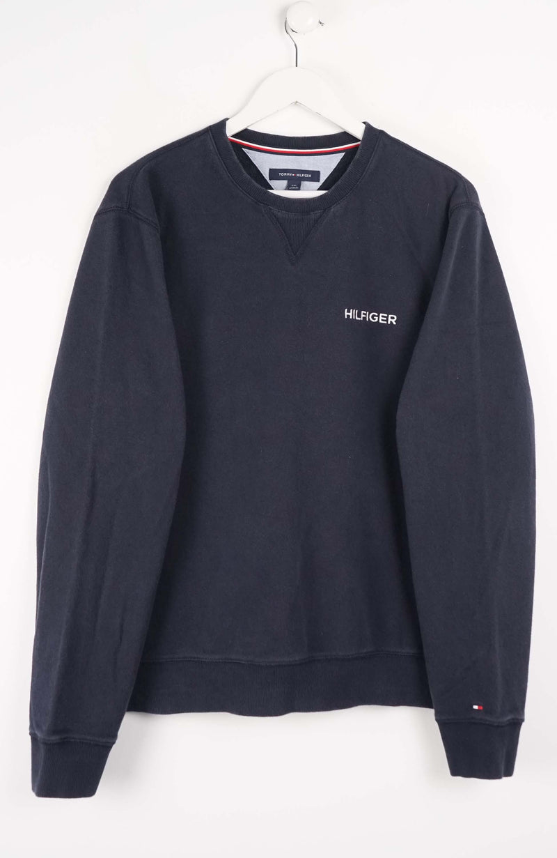 Navy blue Tommy Hilfiger sweatshirt on a white background
