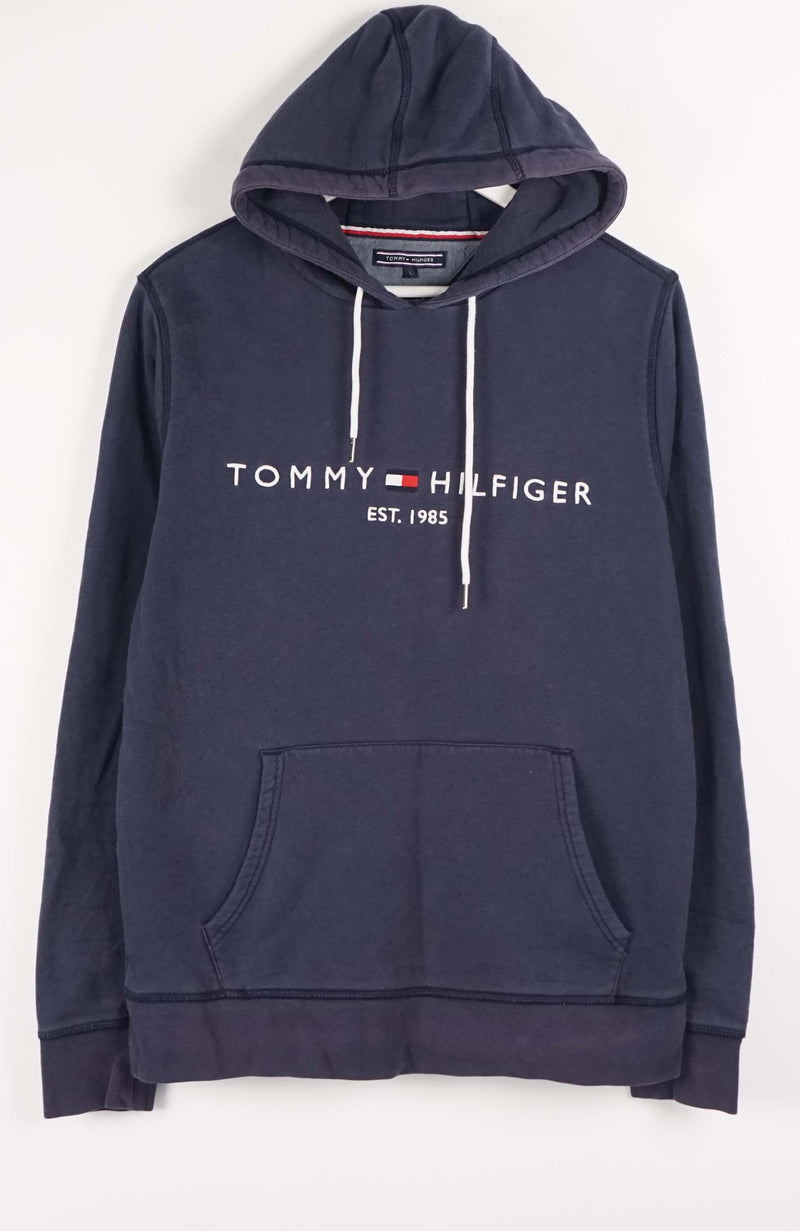 Navy blue Tommy Hilfiger hoodie on a white background
