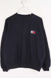 Black sweatshirt with a logo on a white background