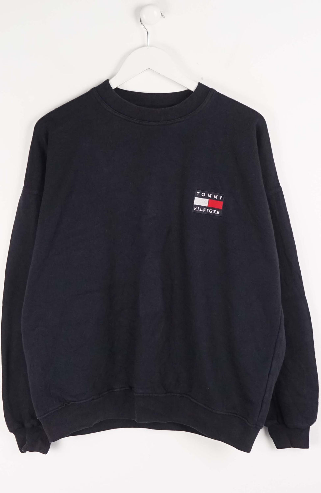 Black sweatshirt with a logo on a white background