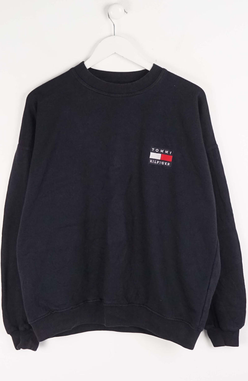 Black sweatshirt with a logo on a white background